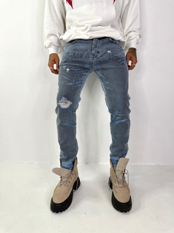JEANS SFUMATO CON STRASS