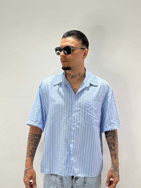 CAMICIA 100 righe CELESTE